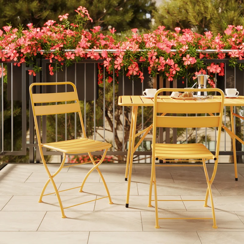 Lot de 2 chaises de jardin Yumi en métal jaune beurre, pliantes