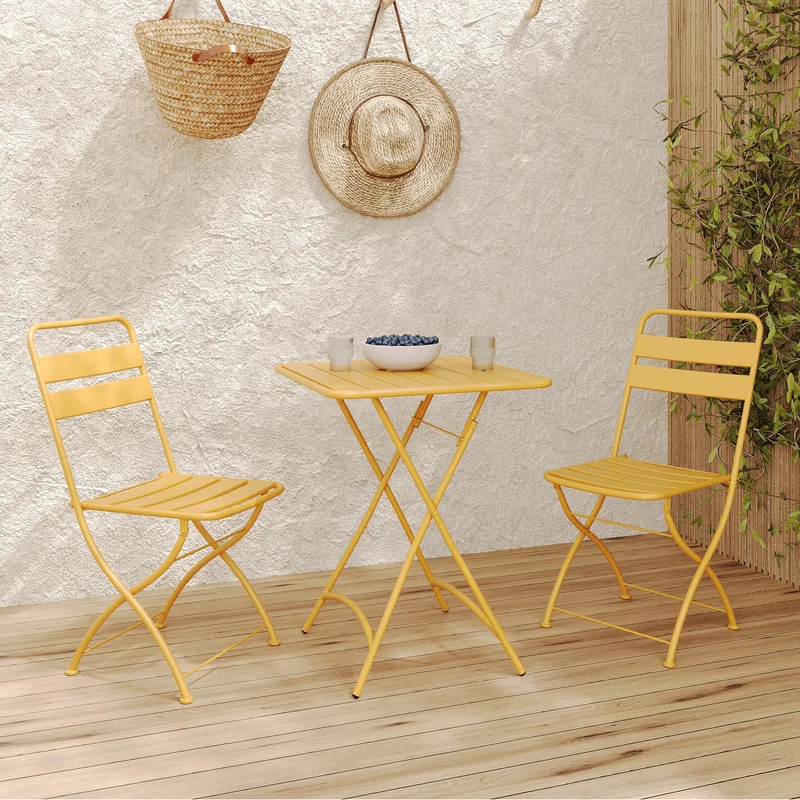Lot de 2 chaises de jardin Yumi en métal jaune beurre, pliantes