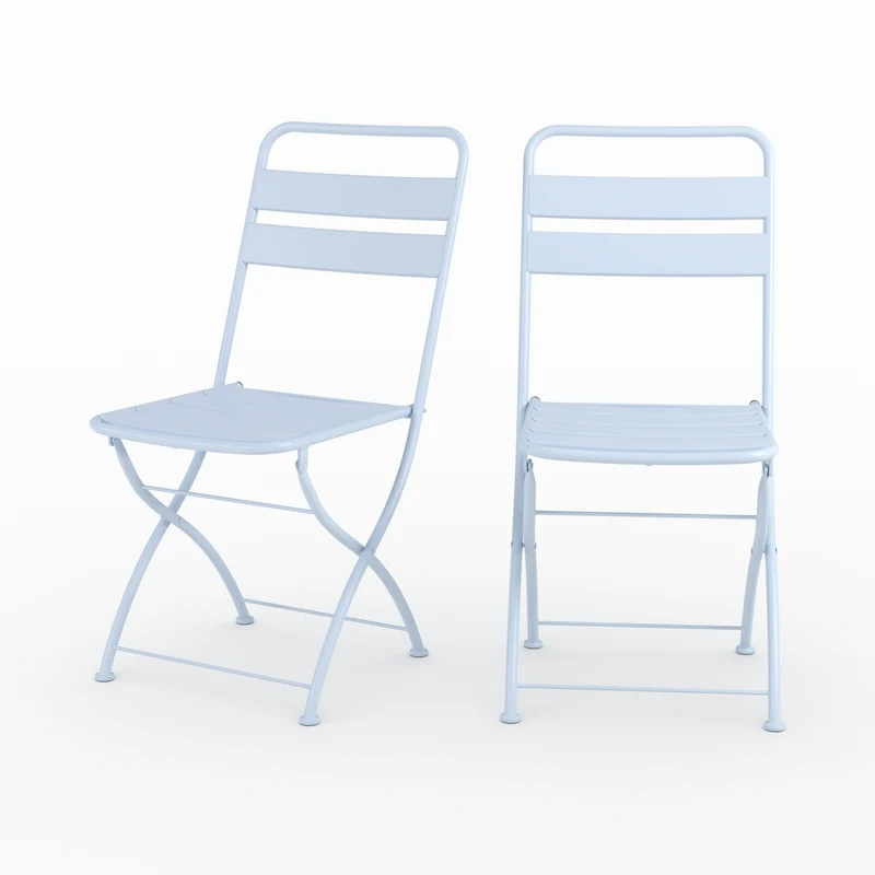 Lot de 2 chaises de jardin Yumi en métal bleu pastel, pliantes