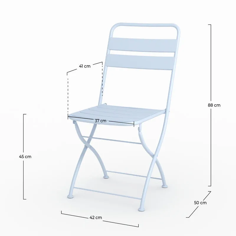 Lot de 2 chaises de jardin Yumi en métal bleu pastel, pliantes