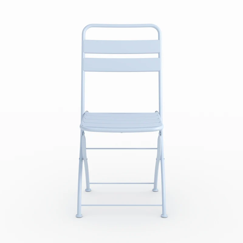 Lot de 2 chaises de jardin Yumi en métal bleu pastel, pliantes
