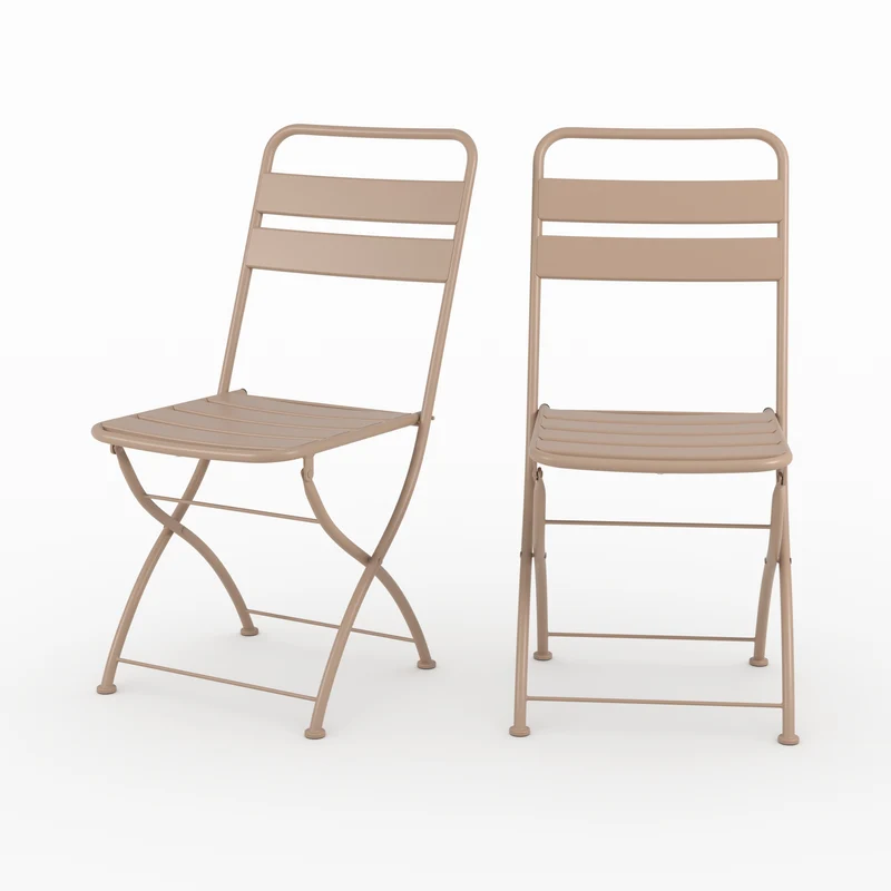 Lot de 2 chaises de jardin Yumi en métal taupe, pliantes