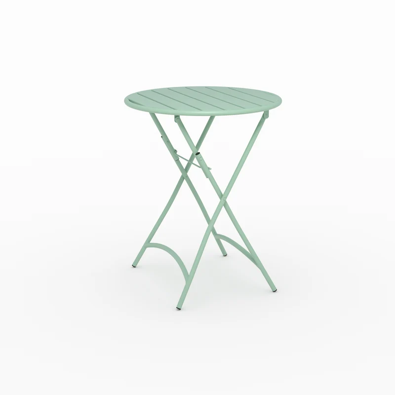 Table de jardin Yumi ronde et pliante en métal vert clair 2 personnes