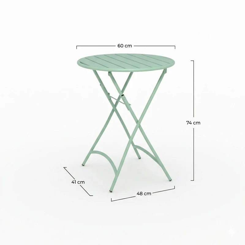 Table de jardin Yumi ronde et pliante en métal vert clair 2 personnes