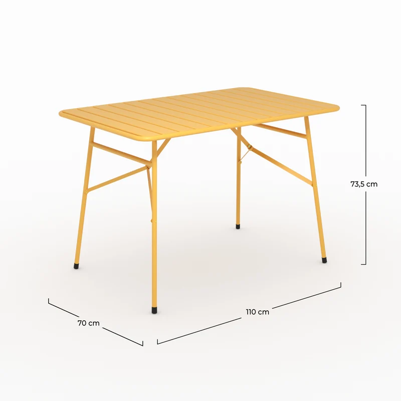 Table de jardin Yumi pliante en métal jaune beurre 4 personnes