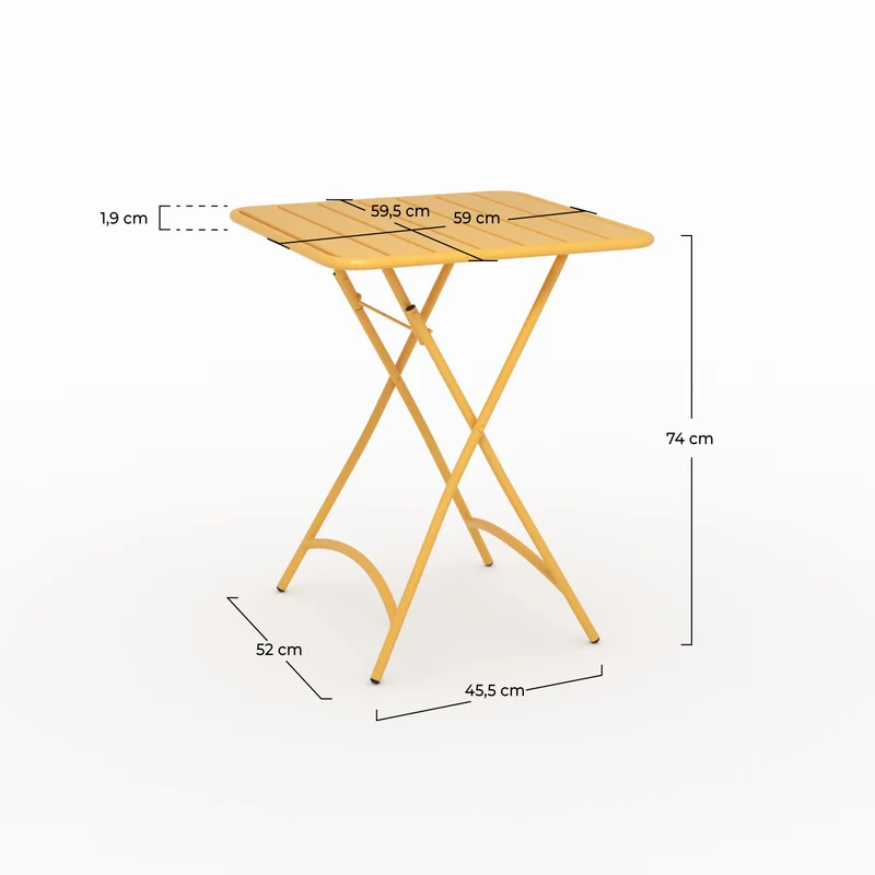Table de jardin Yumi pliante en métal jaune beurre 2 personnes