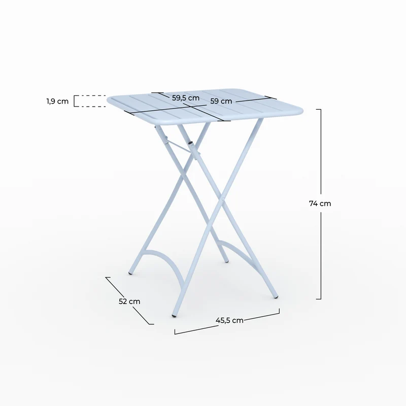 Table de jardin Yumi pliante en métal bleu pastel 2 personnes