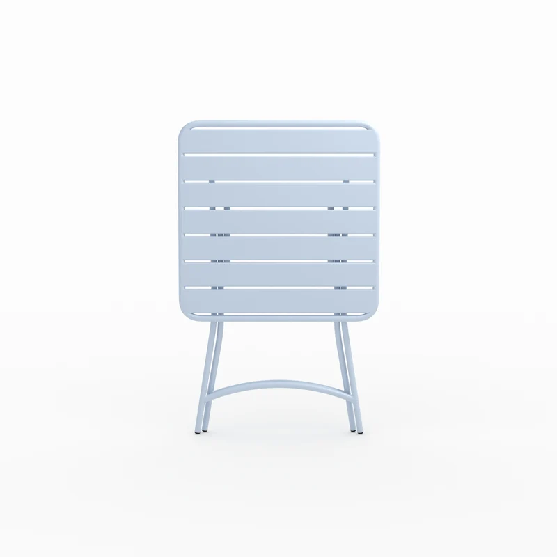 Table de jardin Yumi pliante en métal bleu pastel 2 personnes