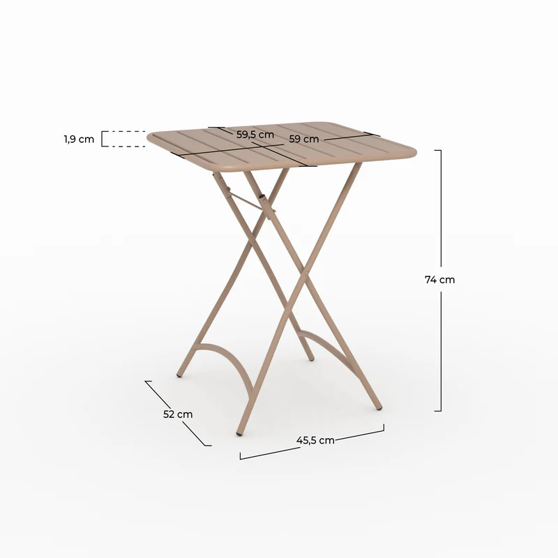 Table de jardin Yumi pliante en métal taupe 2 personnes
