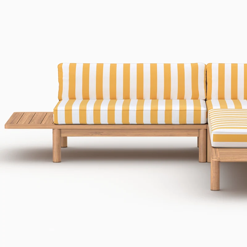 Salon de jardin Nadila 4 personnes en teck massif et tissu rayé jaune