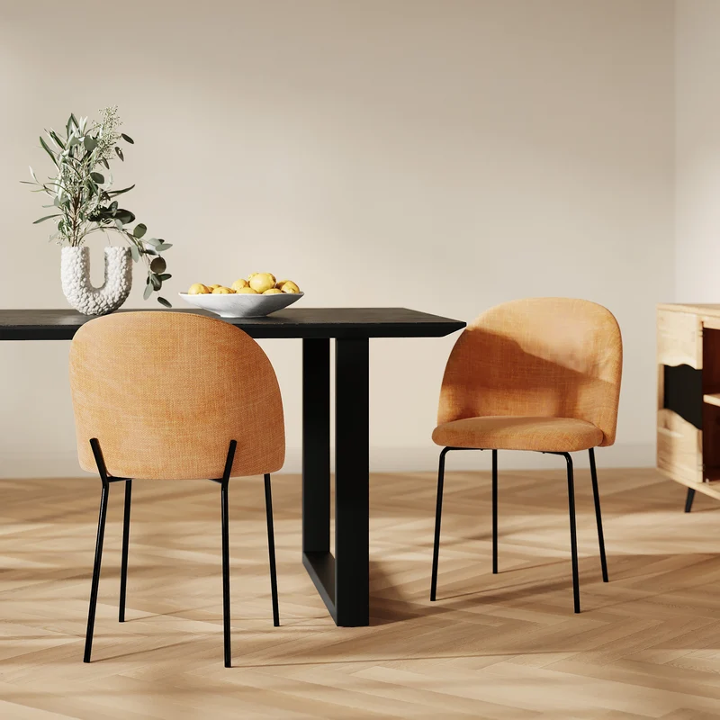 Lot de 2 chaises Karl en tissu texturé jaune moutarde