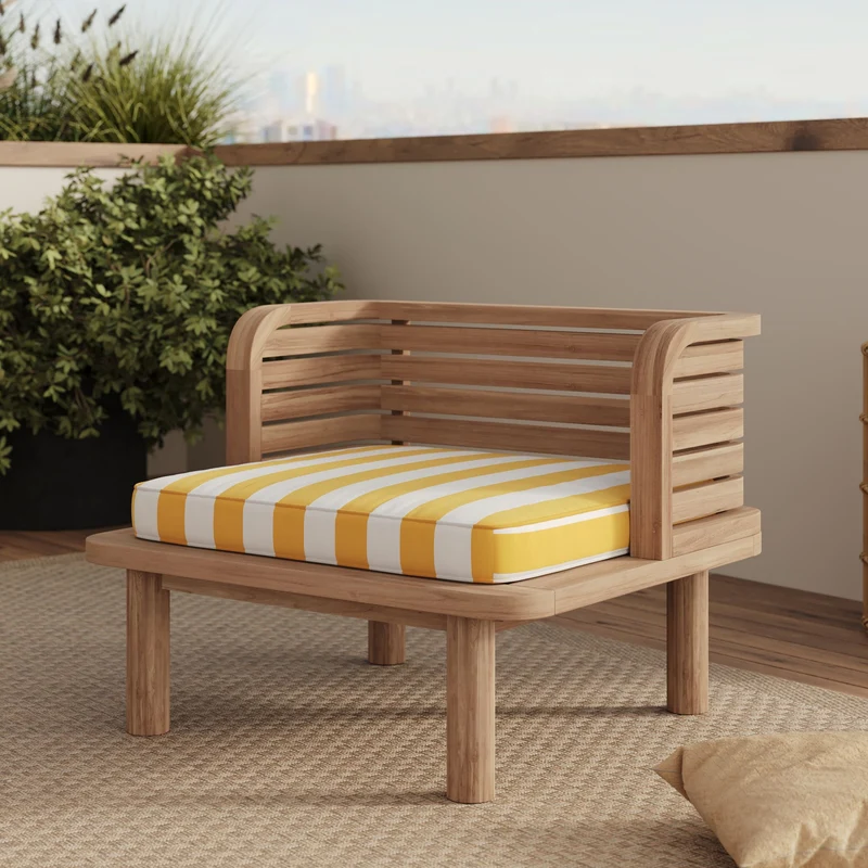 Canapé et fauteuil de jardin Kilda 3 places, teck massif, tissu jaune