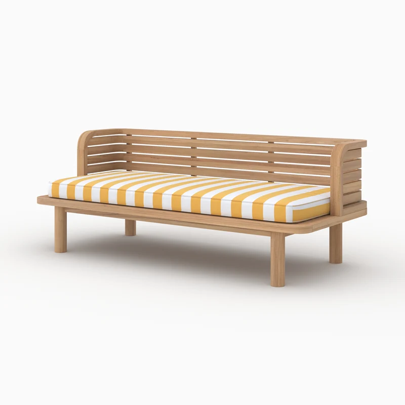 Canapé et fauteuil de jardin Kilda 3 places, teck massif, tissu jaune