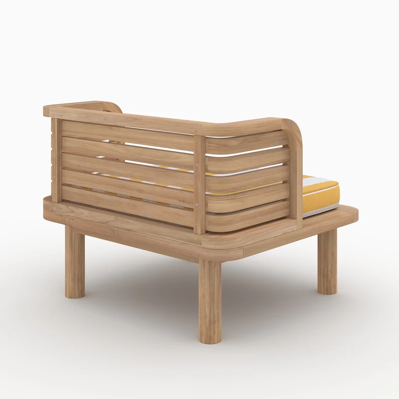 Canapé et fauteuil de jardin Kilda 3 places, teck massif, tissu jaune