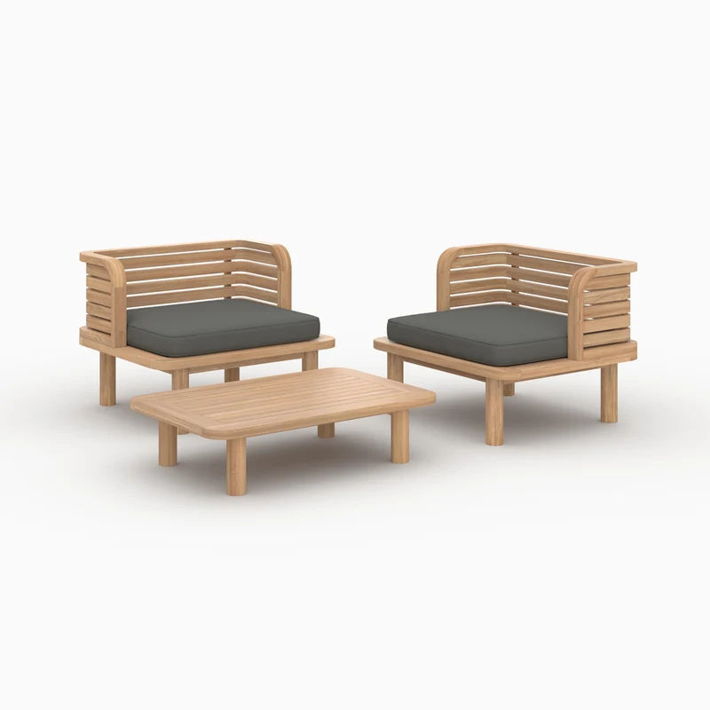 Salon de jardin Kilda 2 places en teck et tissu gris, 2 fauteuils
