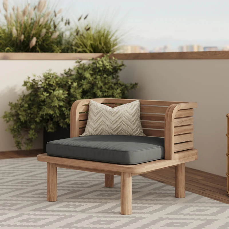 Canapé et fauteuil de jardin Kilda 3 places en teck massif, tissu gris
