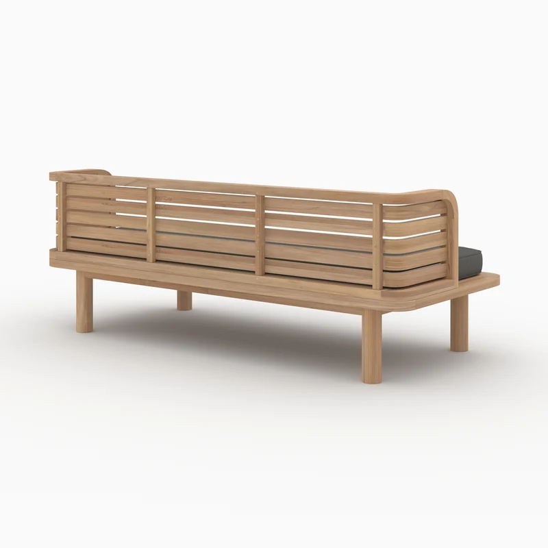 Canapé et fauteuil de jardin Kilda 3 places en teck massif, tissu gris