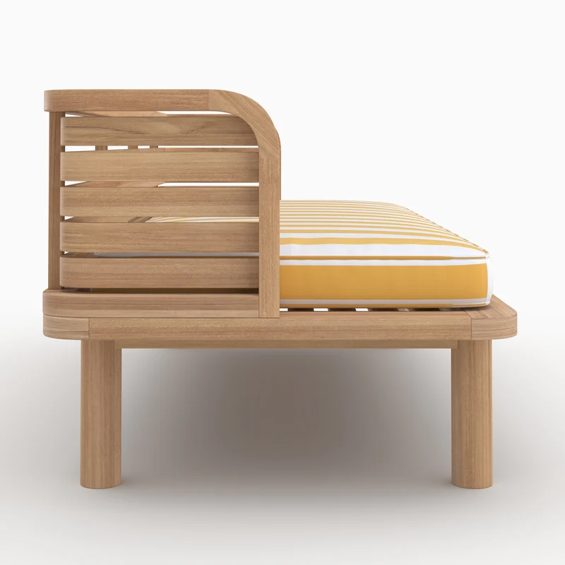 Canapé de jardin Kilda en teck massif et coussin rayé jaune 2 places