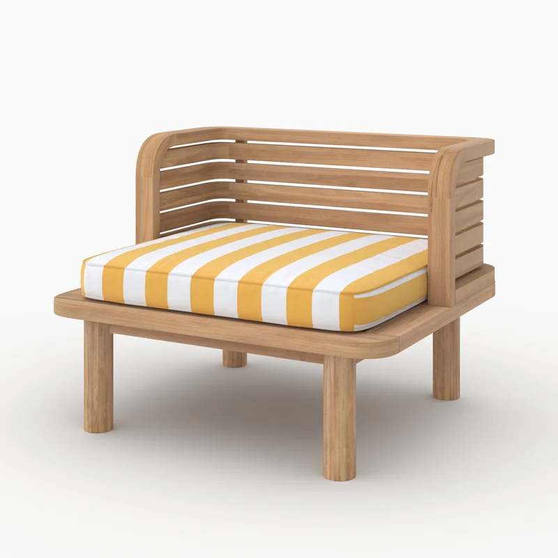 Fauteuil de jardin Kilda en teck massif et coussin rayé jaune