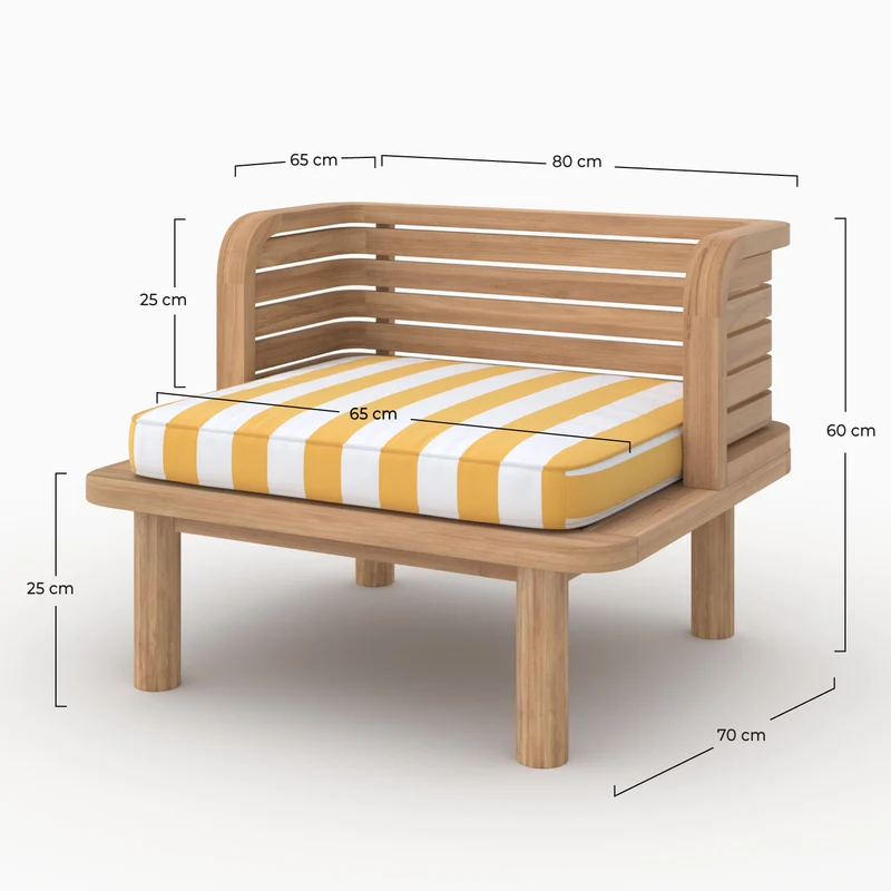 Fauteuil de jardin Kilda en teck massif et coussin rayé jaune