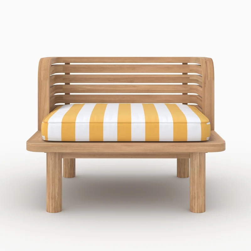 Fauteuil de jardin Kilda en teck massif et coussin rayé jaune