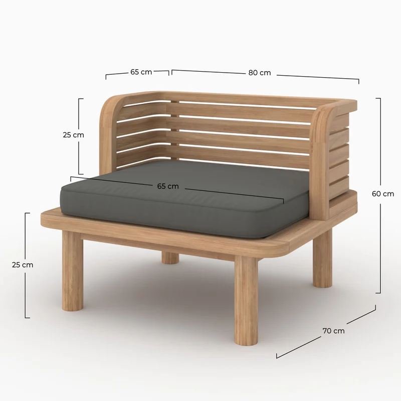 Fauteuil de jardin Kilda en teck massif et coussin gris