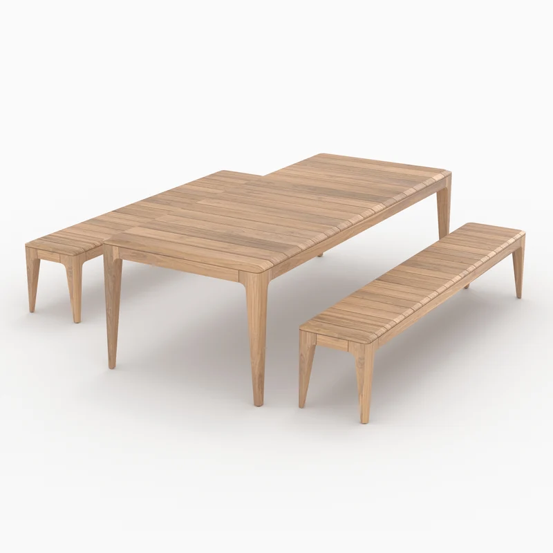 Table et bancs de jardin Nonza en bois de teck recyclé 10 personnes