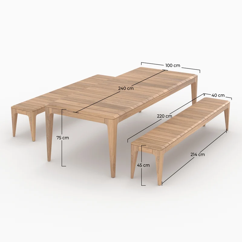 Table et bancs de jardin Nonza en bois de teck recyclé 10 personnes