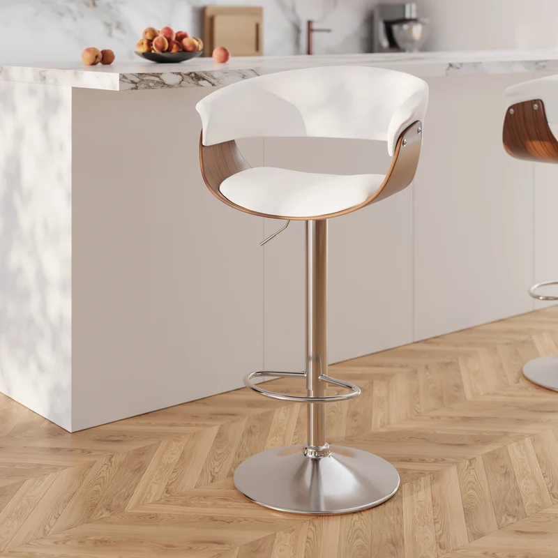 Chaise de bar blanche Basile avec accoudoirs 59/81 cm