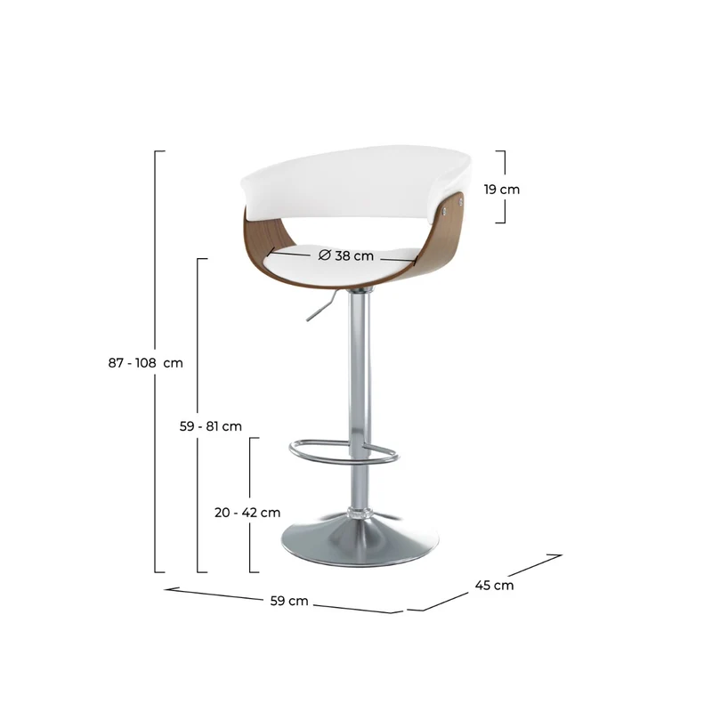 Chaise de bar blanche Basile avec accoudoirs 59/81 cm
