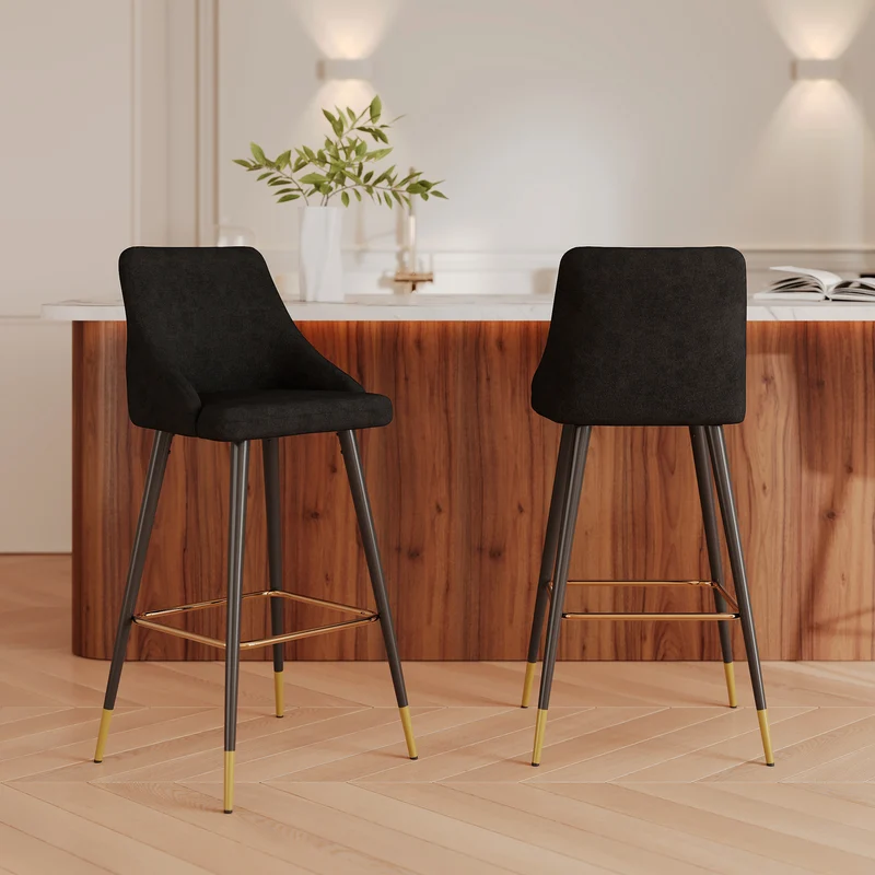 Chaise de bar Aristote en velours noir 78 cm (lot de 2)