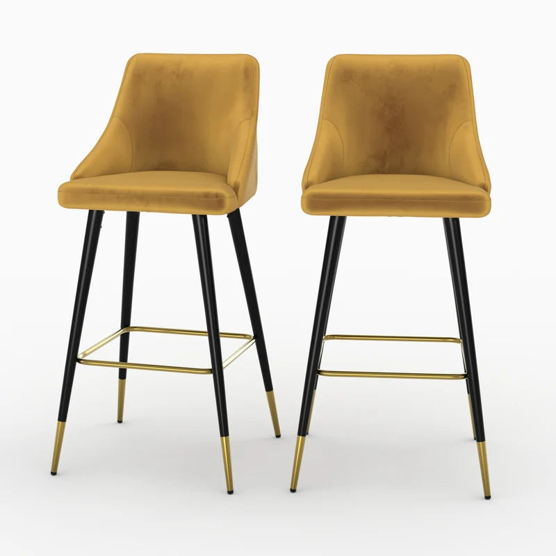 Chaise de bar Aristote en velours jaune curry 78 cm (lot de 2)