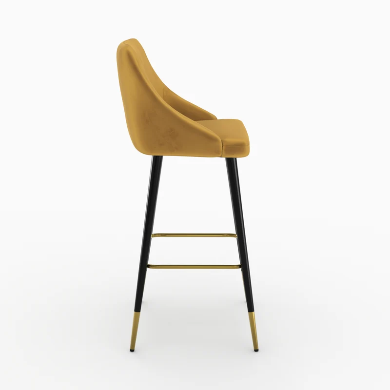 Chaise de bar Aristote en velours jaune curry 78 cm (lot de 2)