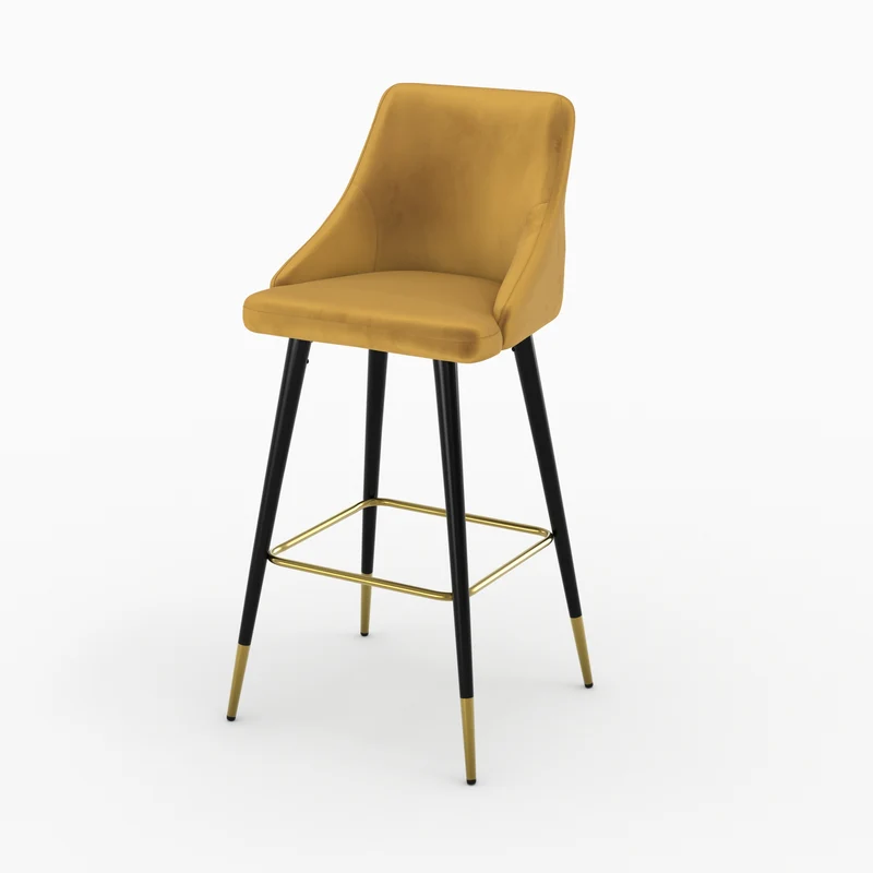 Chaise de bar Aristote en velours jaune curry 78 cm (lot de 2)