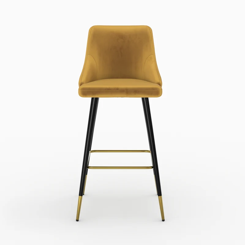 Chaise de bar Aristote en velours jaune curry 78 cm (lot de 2)