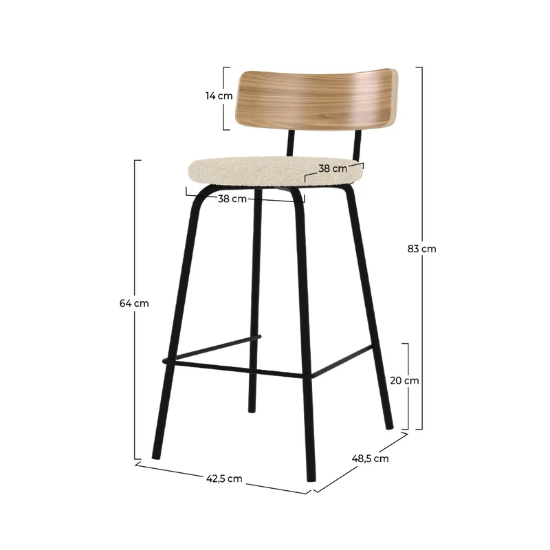 Chaise de bar Alize en tissu bouclé blanc cassé 64 cm (lot de 2)