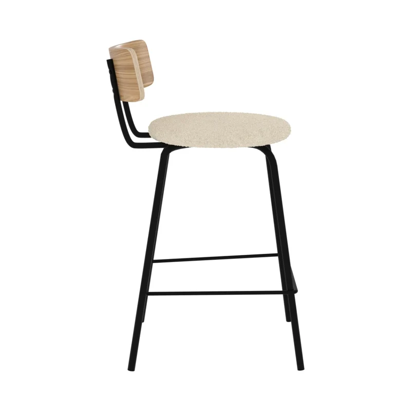 Chaise de bar Alize en tissu bouclé blanc cassé 64 cm (lot de 2)
