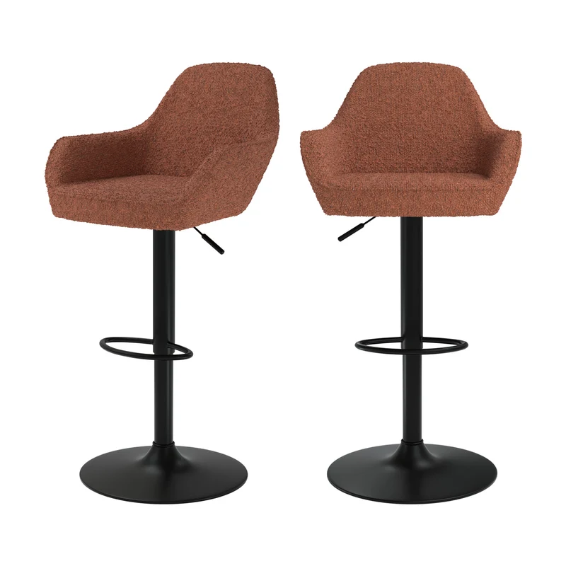 Chaise de bar Adam effet laine bouclette rouge brique 63/83 cm (lot de 2)