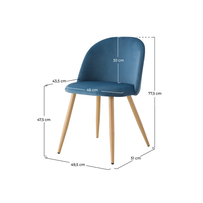 Chaise Cozy en velours bleu (lot de 2)