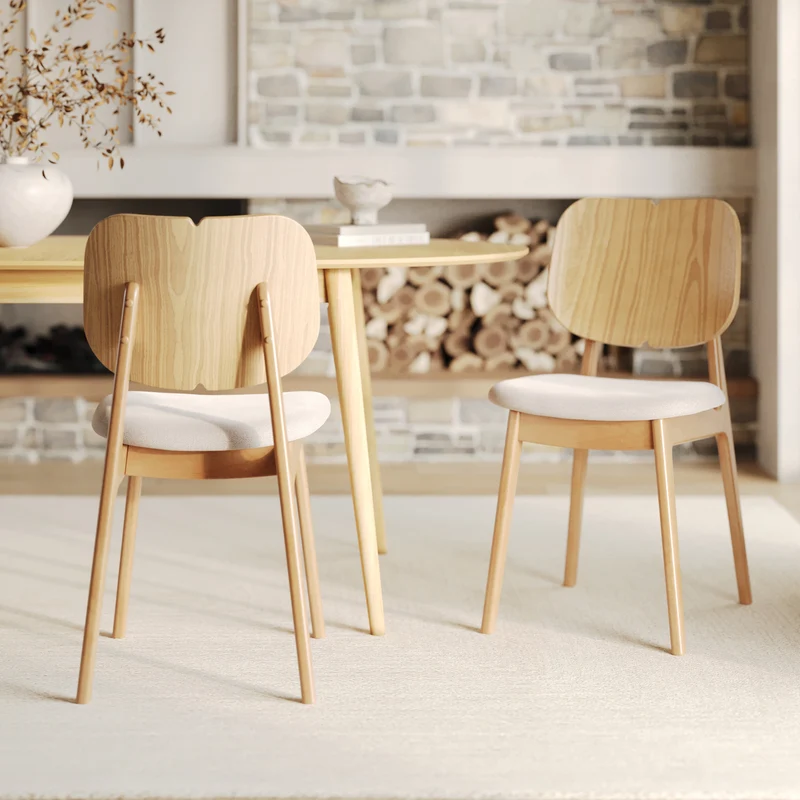 Chaise Clyde en bois clair et tissu beige (lot de 2)