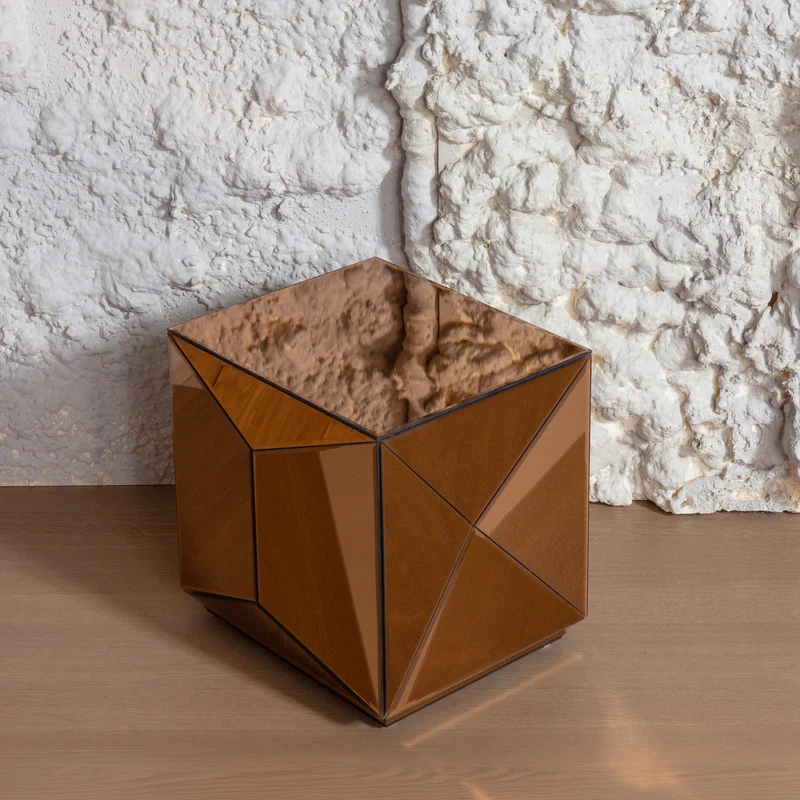 Glintz bijzettafel hout spiegelglas bruin