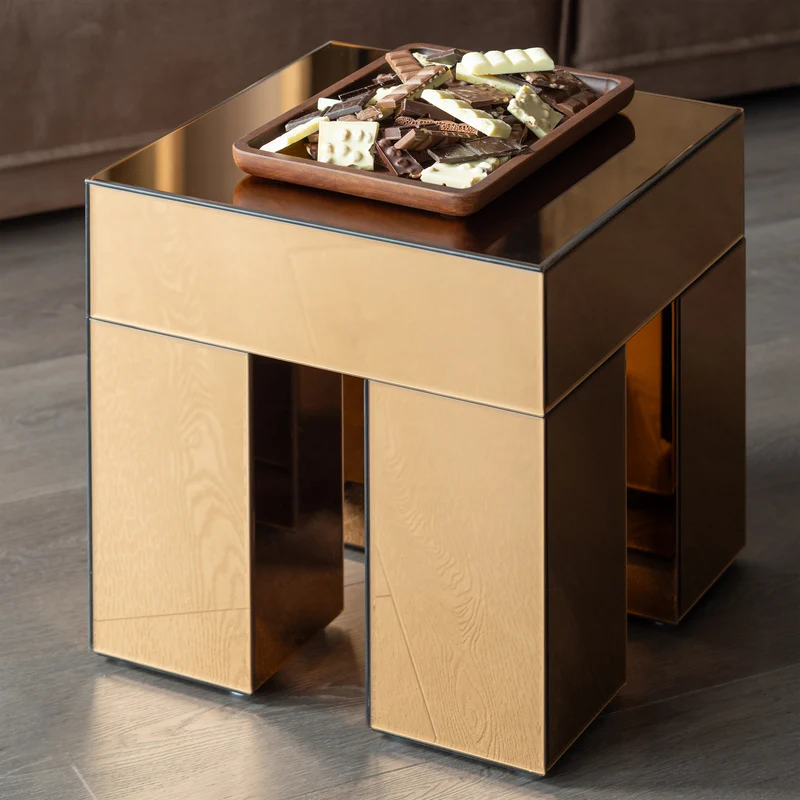 Mirrox bijzettafel hout spiegelglas bruin
