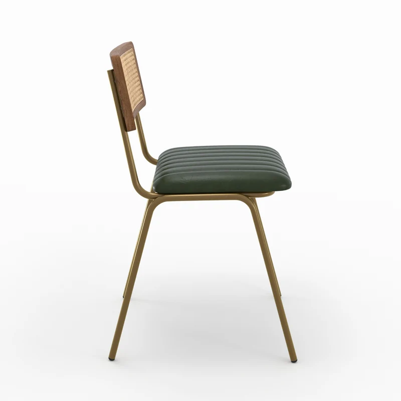 Chaise Arsène en cuir vert et cannage (lot de 2)