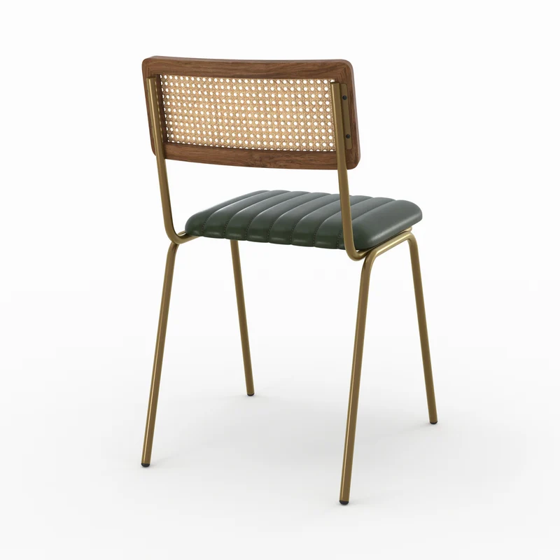 Chaise Arsène en cuir vert et cannage (lot de 2)