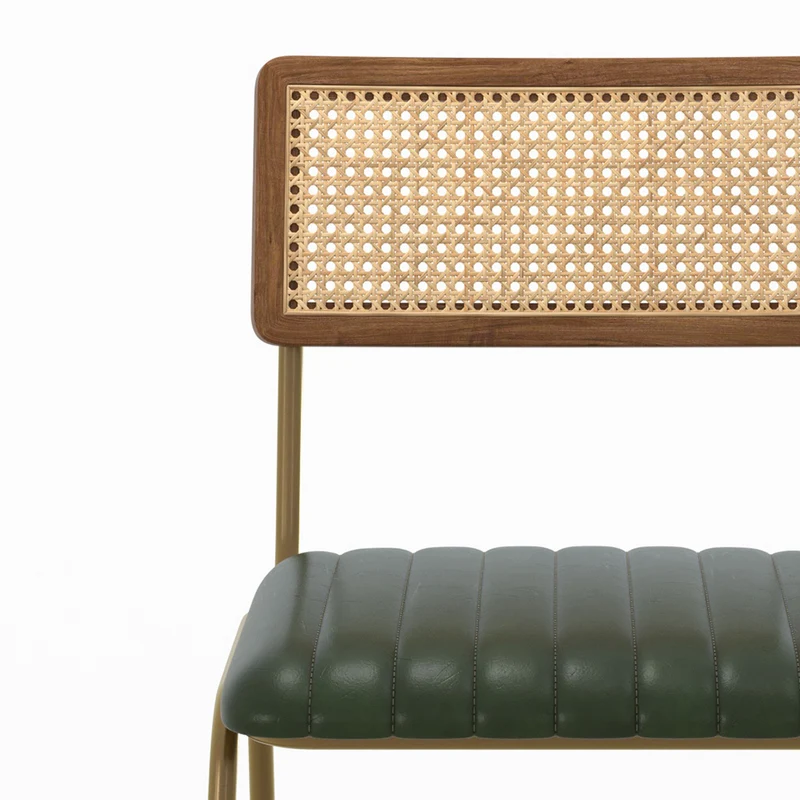 Chaise Arsène en cuir vert et cannage (lot de 2)
