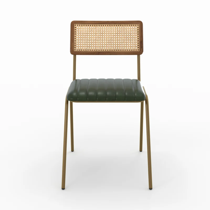 Chaise Arsène en cuir vert et cannage (lot de 2)