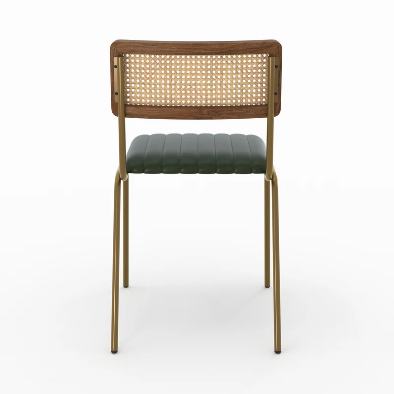 Chaise Arsène en cuir vert et cannage (lot de 2)