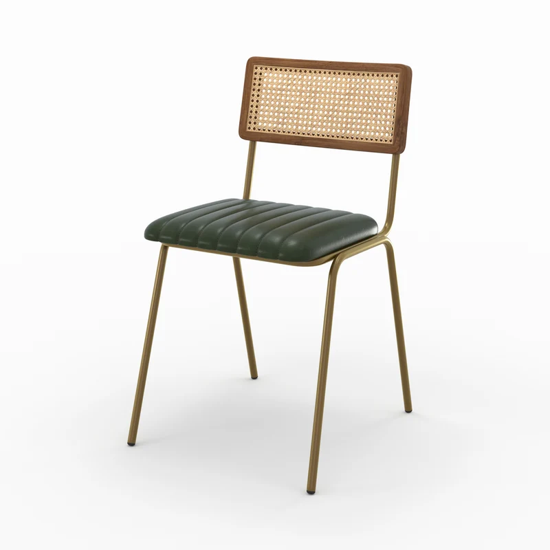 Chaise Arsène en cuir vert et cannage (lot de 2)