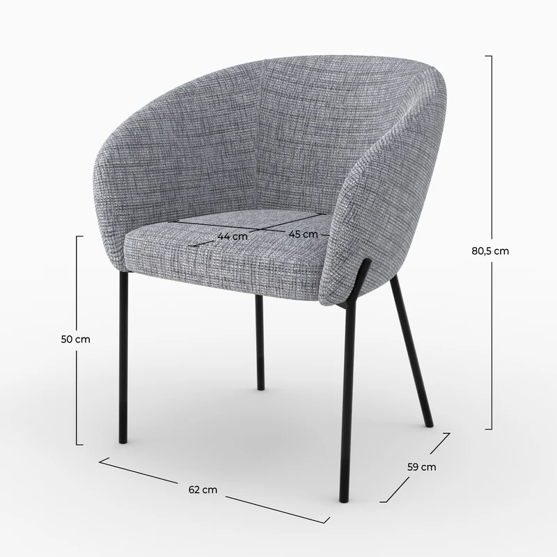 Chaise Andy en tissu gris chiné