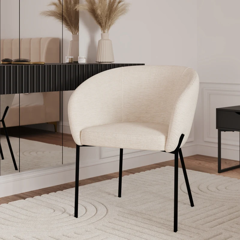 Chaise Andy en tissu blanc chiné